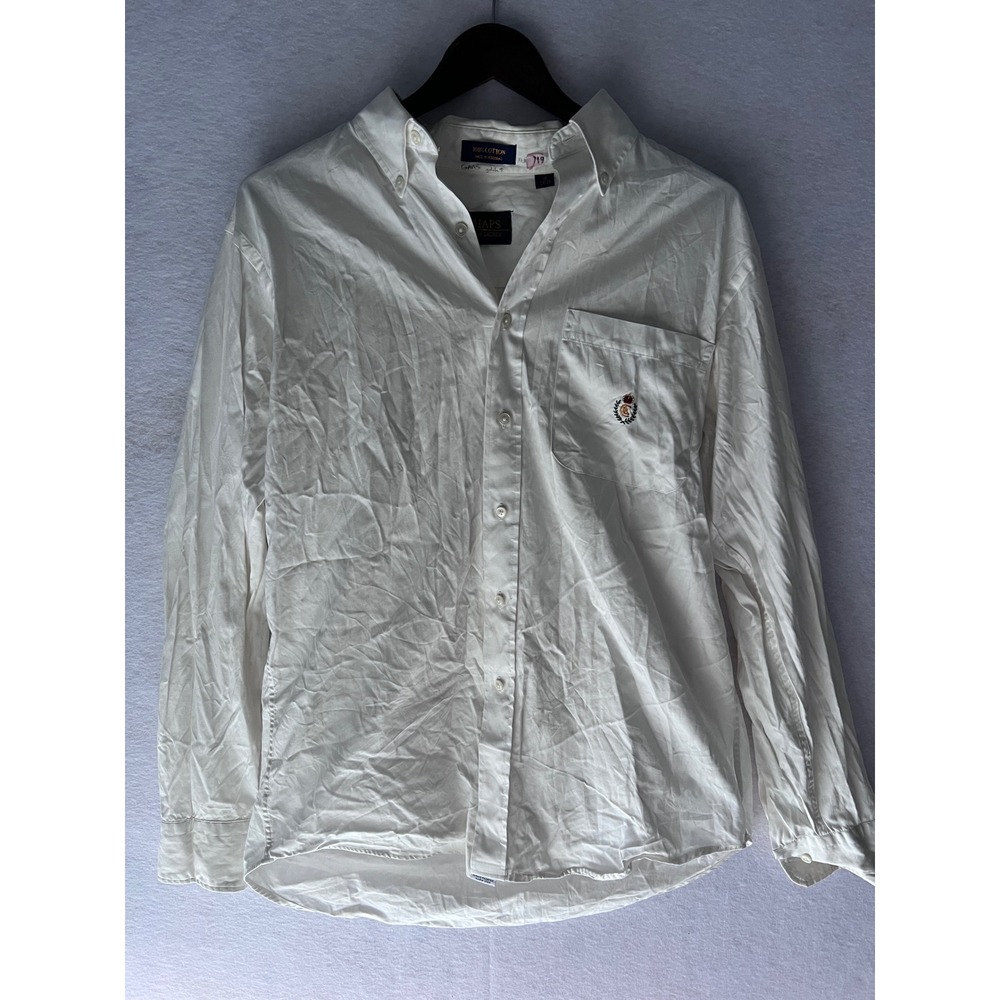 Chaps Ralph Lauren Mens White Oxford Button Down Shirt Crest Logo 16 34/35 L